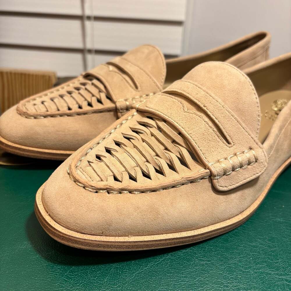 Vince Camuto Caylas Woven Suede Penny Loafers in Beige Sz 8 W - Picture 3 of 16